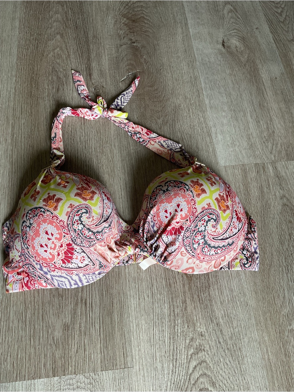 Victoria's Secret Pink and Yellow Paisley Halter Bikini Top 38D